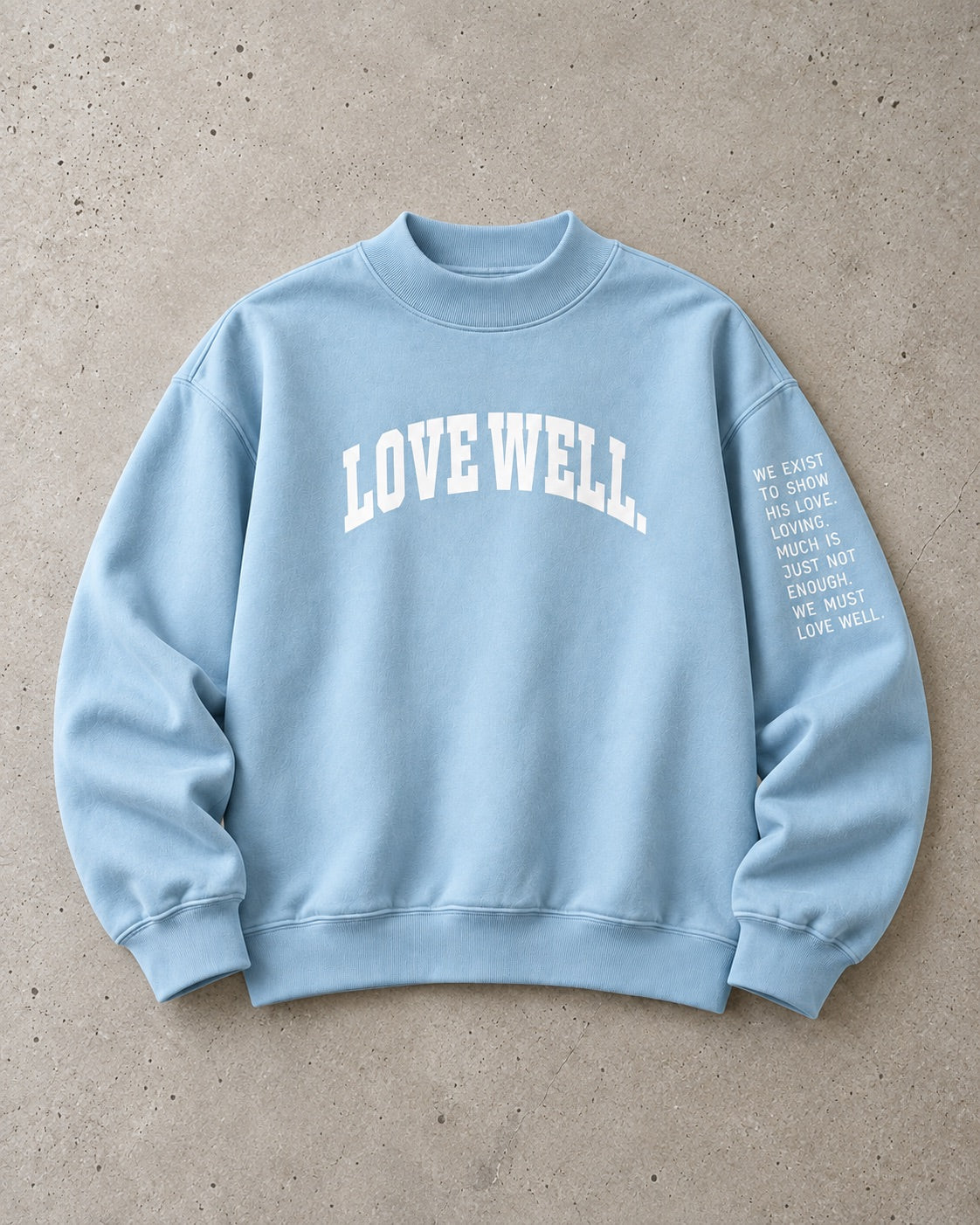 Love Well Vintage Ivy Crew Sweatshirt in Misty Blue, flat lay