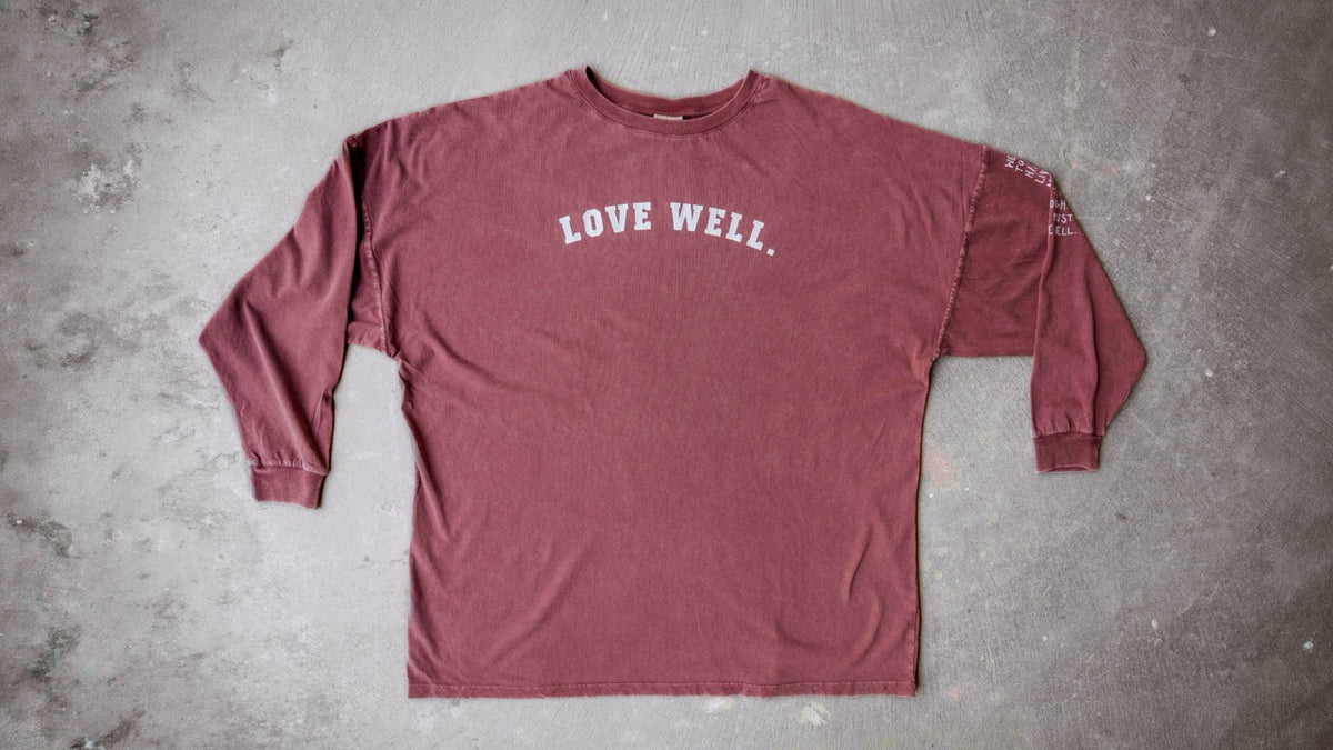 Love Well Vintage Ivy Oversized Long Sleeve Tee in Merlot