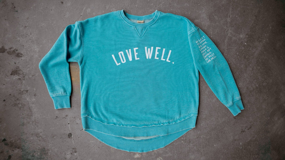 Love Well Vintage Ivy Poncho Sweatshirt in Caribbean Blue