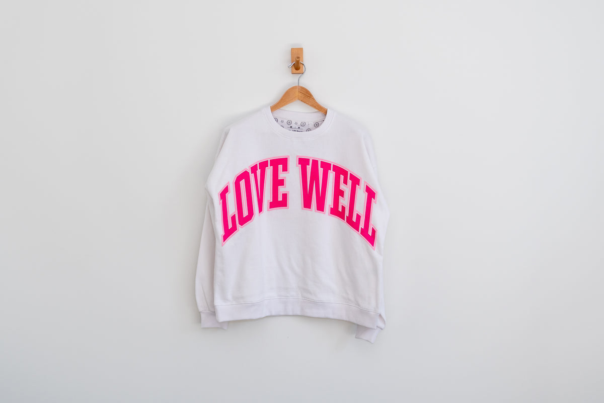 Love Well Vintage Ivy Puff Sweatshirt in White/Pink