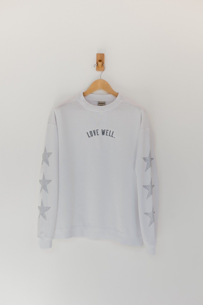Love Well Vintage Ivy Rhinestone Sweatshirt in White