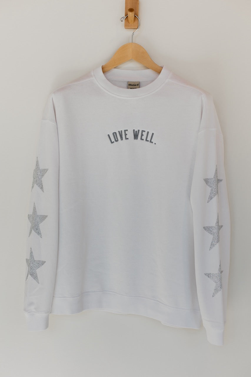 Love Well Vintage Ivy Rhinestone Sweatshirt in White