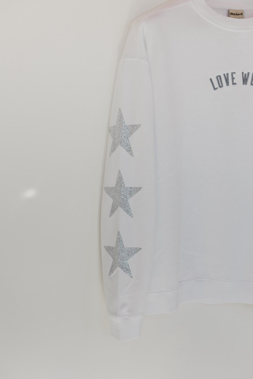 Love Well Vintage Ivy Rhinestone Sweatshirt in White