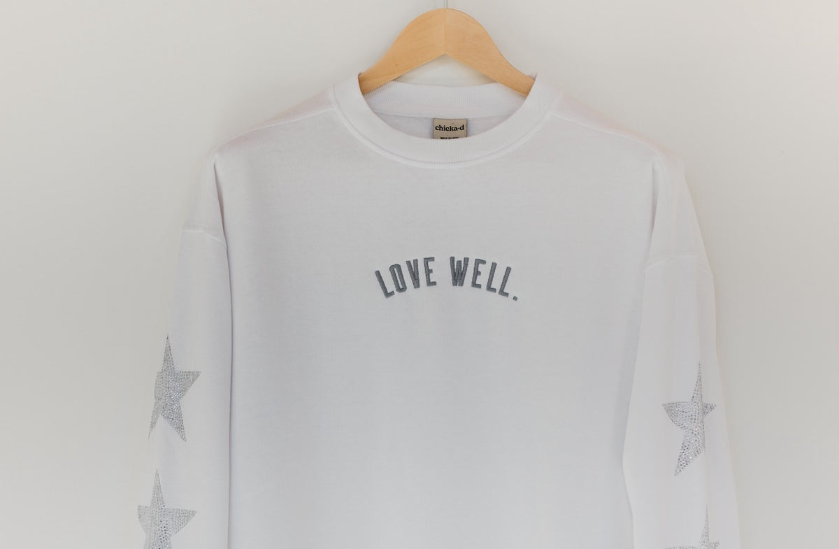Love Well Vintage Ivy Rhinestone Sweatshirt in White