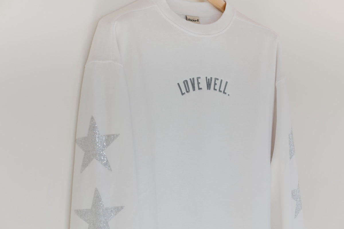 Love Well Vintage Ivy Rhinestone Sweatshirt in White