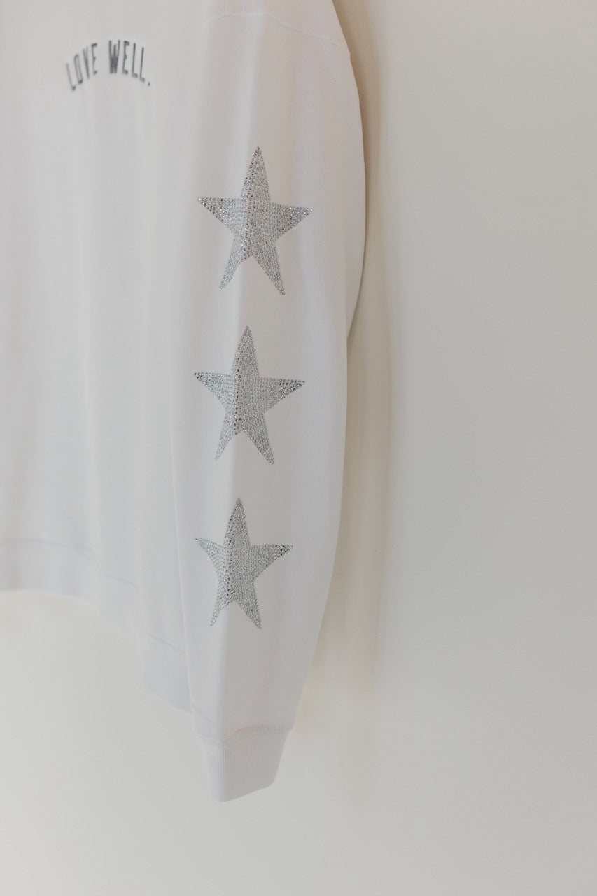 Love Well Vintage Ivy Rhinestone Sweatshirt in White