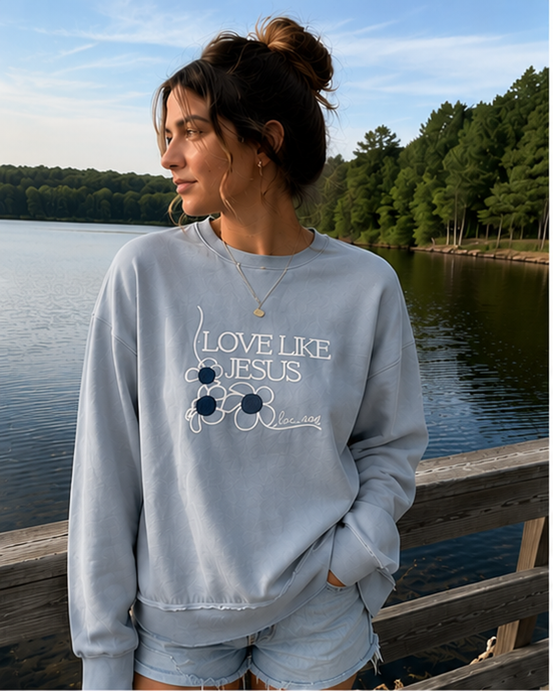 Faded Denim Love Like Jesus Sweatshirt