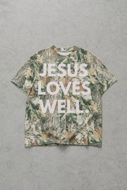Vintage Wood Camo Jesus Loves Well- Front