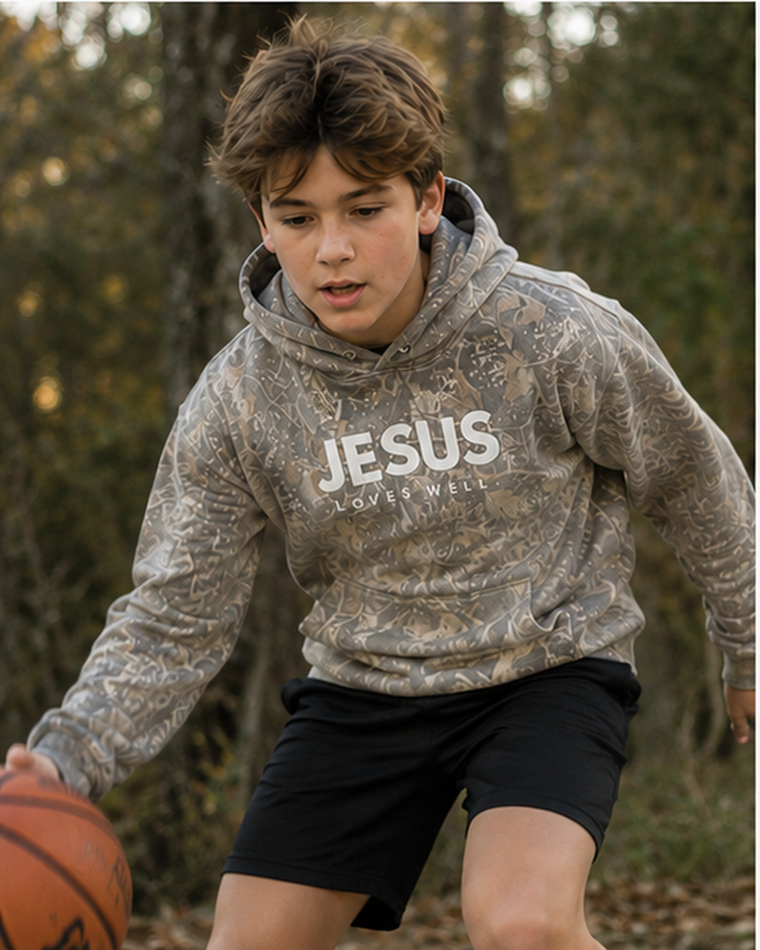 Deadwood Camo Jesus Loves Well Youth Hoodie
