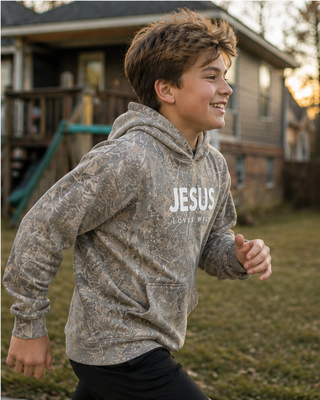 Deadwood Camo Jesus Loves Well Youth Hoodie
